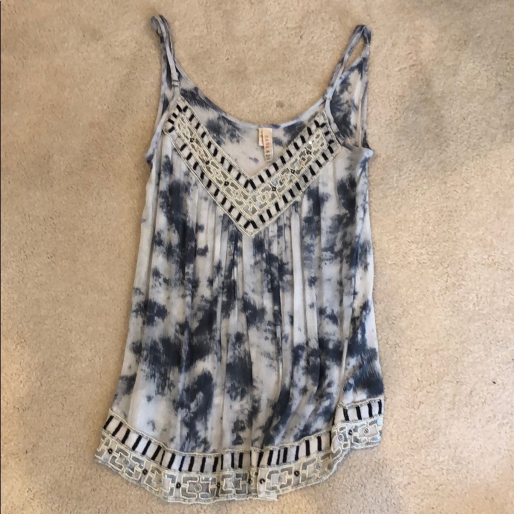 Long Tie die tank with sequins